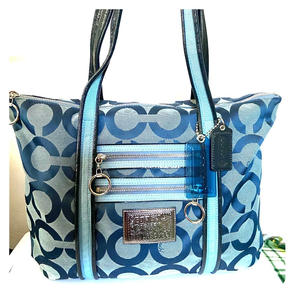 COACH - Blue Poppy Signature Logo Fabric Tote